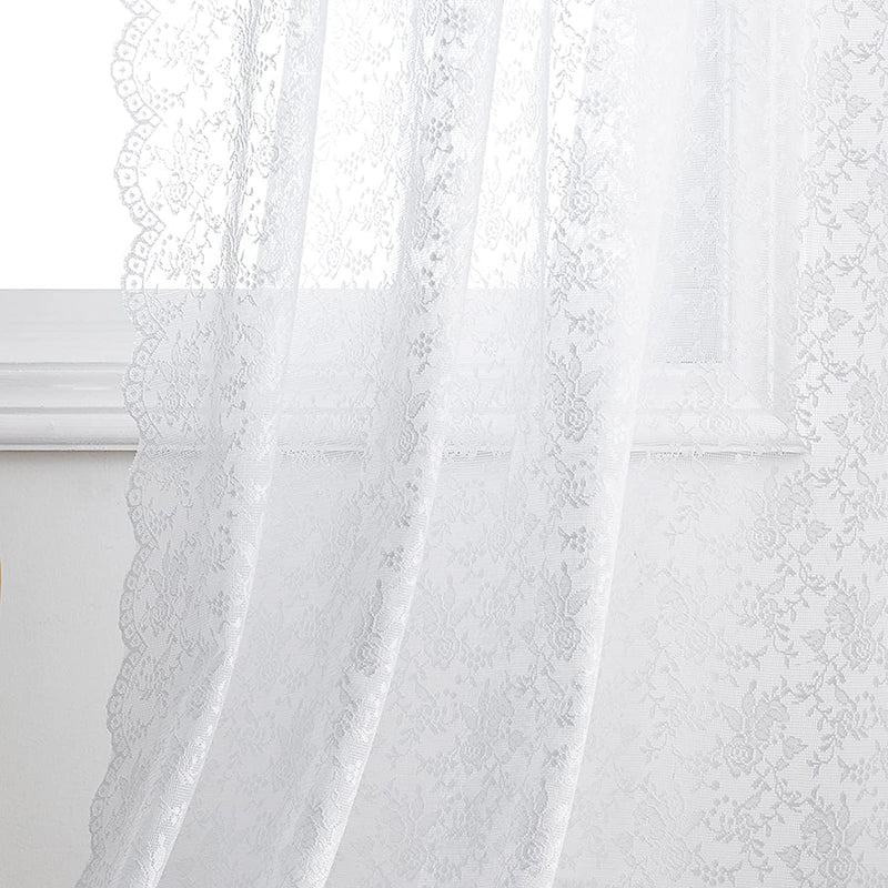 FINECITY Grey Lace Curtains for Bedroom - Rose Floral Grey Sheer Curtains 63 Inch Length, Light Filtering Sheer Lace Curtains, Farmhouse Window Sheer Curtains Gary 2 Panels, 52 X 63 Inch, Grey Home & Garden > Decor > Window Treatments > Curtains & Drapes FINECITY White W52 x L96 Inch 