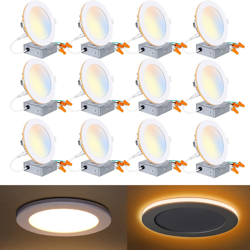 12 Pack 6 Inch LED Recessed Ceiling Light with Night Light, CRI90, 14W=100W, 1200Lm, 2700K/3000K/3500K/4000K/5000K Selectable, Dimmable Recessed Lighting, Can-Killer Downlight, J-Box Included Home & Garden > Lighting > Flood & Spot Lights hykolity 6 Inch  