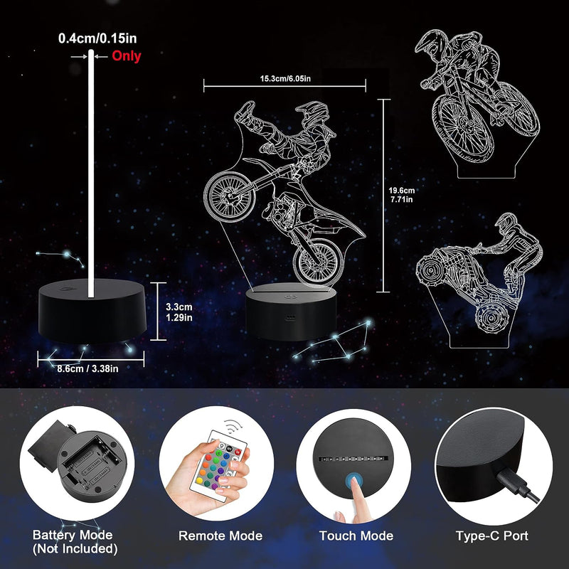 Ammonite Dirt Bike Gifts, 3D Illusion Motocross Night Light for Kids (3 Patterns) with Remote Control & 16 Colors Changing & Dimmable Function, Creative Gift Idea  Ammonite   