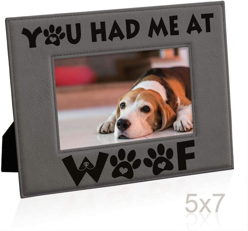 KATE POSH - You Had Me at WOOF Engraved Leather Picture Frame - Dog Lover Gifts, Birthday Gifts, Pet Memorial Gifts, New Puppy Gifts, Paws and Bones Decor (5X7-Horizontal) Home & Garden > Decor > Picture Frames KATE POSH   