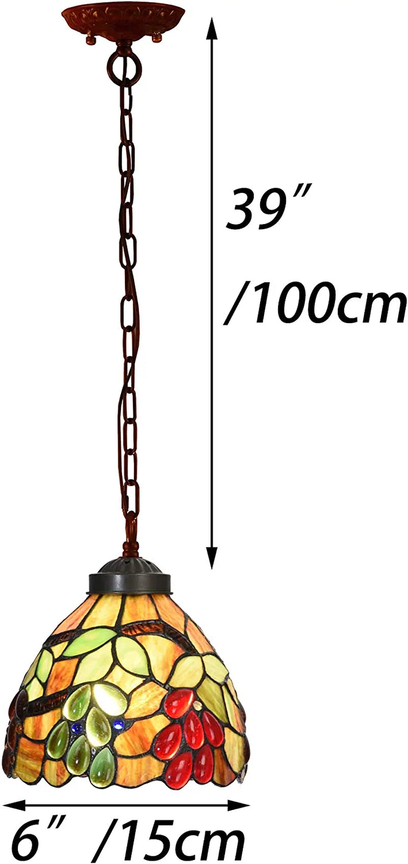 Bieye L10761 Grape Tiffany Style Stained Glass Ceiling Pendant Light with 6 Inches Wide Lampshade Home & Garden > Lighting > Lighting Fixtures Bieye   