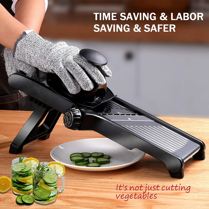 Masthome Professional Mandoline Slicer Stainless Steel Adjustable Blade,Food Cutter for Vegetable Fruit Cheese,Kitchen Food Blade Onion Cutter with Food Holder and Cut Resistant Glove Home & Garden > Kitchen & Dining > Kitchen Tools & Utensils Masthome   