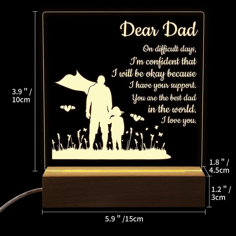 Dad Gifts from Daughter Son, KAAYEE Engraved Night Light Gifts for Dad, to My Dad Birthday Gifts from Son Daughter, Unique Dad Gift Idea for Birthday Christmas