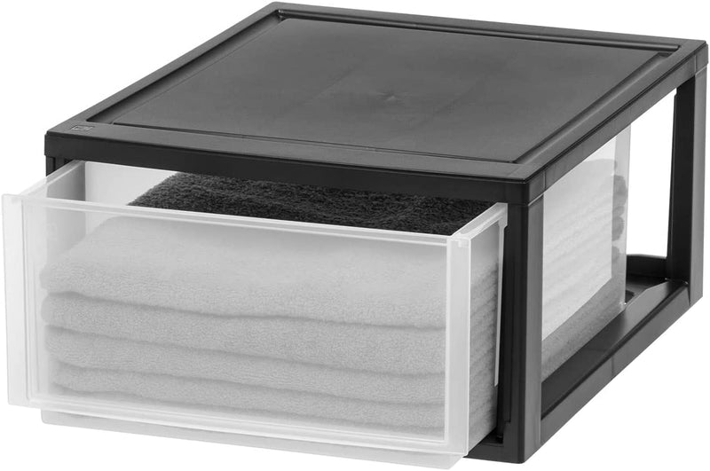 IRIS USA Stackable Storage Drawer, Plastic Drawer Organizer with Clear Doors for Pantry, Bedroom, Closet, Desk, Kitchen, Home and Office De-Clutter, Store Under-Sink, Shoes and Crafts - Black, 2 Pack Home & Garden > Household Supplies > Storage & Organization IRIS USA, Inc.   