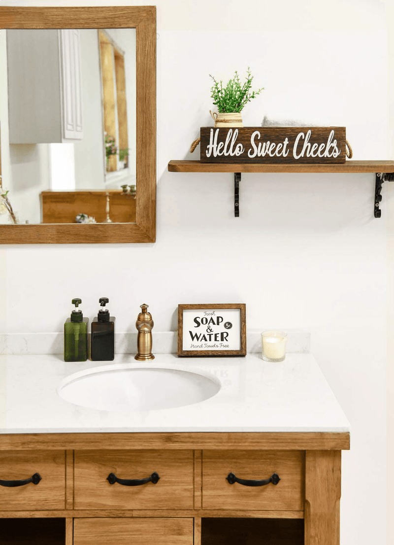 Dahey 1 Pack Farmhouse Bathroom Decor Box Toilet Paper Holder Wood Tank with 2 Sides Funny Saying Sign Rustic Decor for Kitchen Table Countertop (Major Jar and Artificial Flower Included), Brown Home & Garden > Decor > Seasonal & Holiday Decorations Dahey   