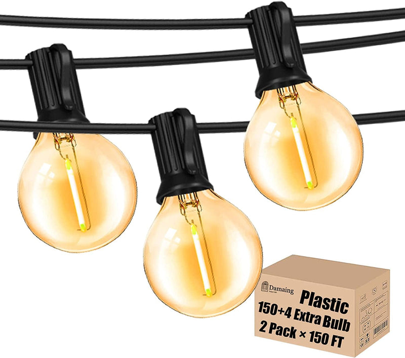 DAMAING Outdoor String Lights 150 FT Patio Lights String with 75 Dimmable ST38 Plastic LED Bulbs,Vintage Shatterproof Edison String Lights Waterproof for Bistro Balcony Backyard and Gazobos. Home & Garden > Lighting > Light Ropes & Strings DAMAING Black G40 Bulbs 300 Feet 