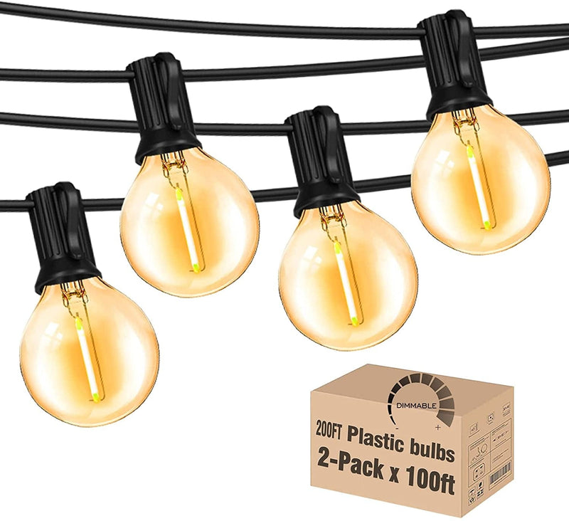 DAMAING Outdoor String Lights 150 FT Patio Lights String with 75 Dimmable ST38 Plastic LED Bulbs,Vintage Shatterproof Edison String Lights Waterproof for Bistro Balcony Backyard and Gazobos. Home & Garden > Lighting > Light Ropes & Strings DAMAING Black G40 Bulbs 200 Feet 