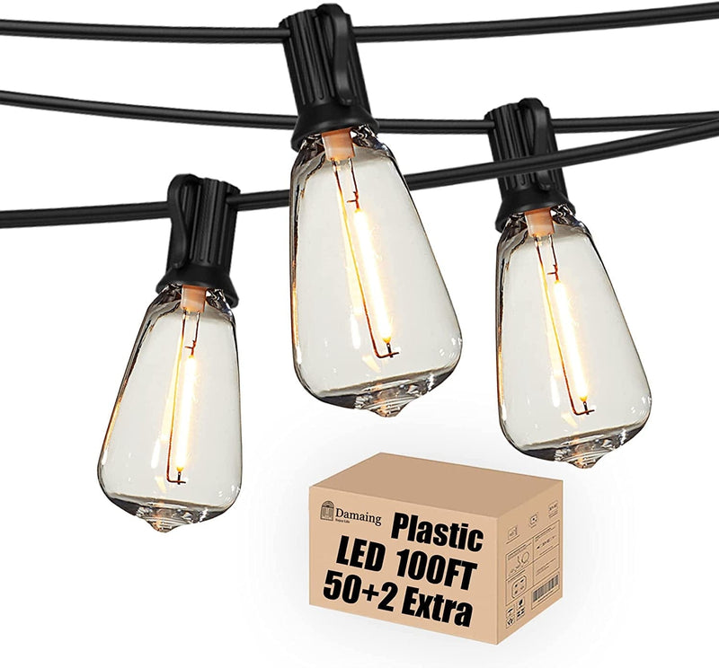 DAMAING Outdoor String Lights 150 FT Patio Lights String with 75 Dimmable ST38 Plastic LED Bulbs,Vintage Shatterproof Edison String Lights Waterproof for Bistro Balcony Backyard and Gazobos. Home & Garden > Lighting > Light Ropes & Strings DAMAING Black 100 Feet 
