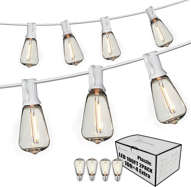 DAMAING Outdoor String Lights 150 FT Patio Lights String with 75 Dimmable ST38 Plastic LED Bulbs,Vintage Shatterproof Edison String Lights Waterproof for Bistro Balcony Backyard and Gazobos. Home & Garden > Lighting > Light Ropes & Strings DAMAING White 200 Feet 