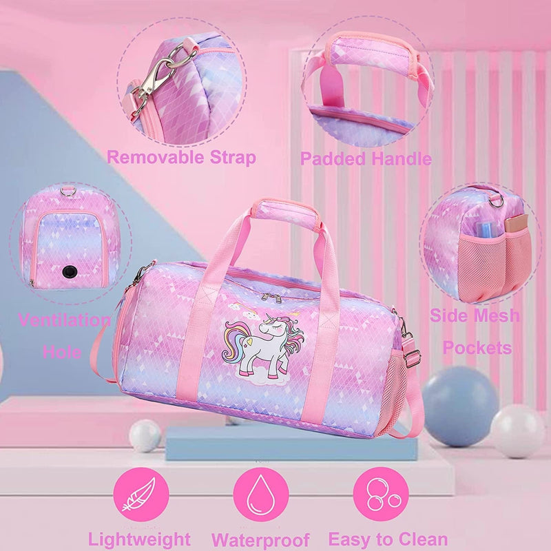Dance Bag Girls Small Duffle Bag for Kids - Sleepover Overnight Weekender Bag Kids Gym Gymnastics Bag -Duffle Bag for Travel with Shoe Compartment and Wet Pocket/Unicorn Print Home & Garden > Household Supplies > Storage & Organization Jumpopack   