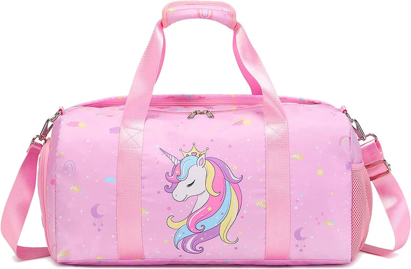 Dance Bag Girls Small Duffle Bag for Kids - Sleepover Overnight Weekender Bag Kids Gym Gymnastics Bag -Duffle Bag for Travel with Shoe Compartment and Wet Pocket/Unicorn Print Home & Garden > Household Supplies > Storage & Organization Jumpopack crown unicorn pink  