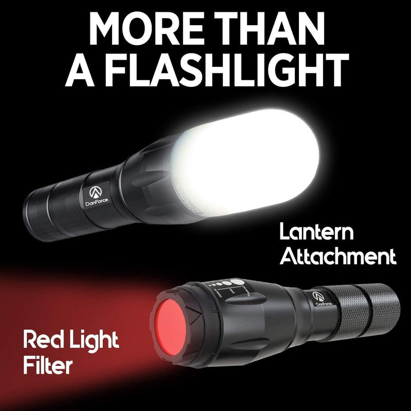 Danforce Rechargeable Tactical Flashlights Pack Led.Small Mini Pocket Flashlight+Heavy Duty Flash Light, Lantern Spotlight, Red Filter & Holster.High Lumens Torch For: EDC, Emergency, Camping,Police