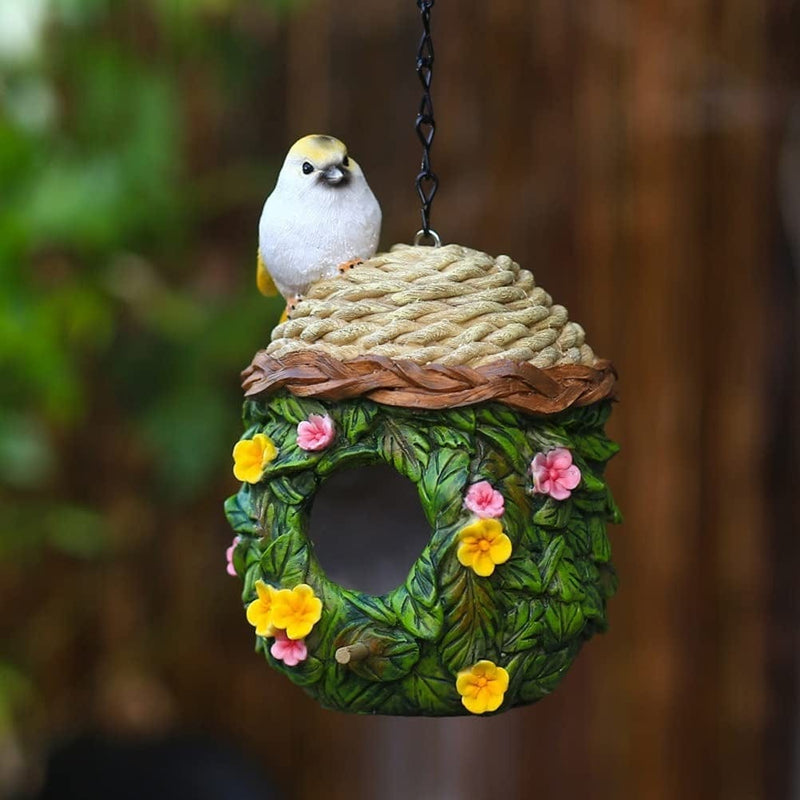 DAPERCI Bird Cage Creative Birdcage Birdhouses Hand-Painted Resin Hanging Bird Cage，Outdoor Decorative Garden Bird Nests Bird Cage for Pet Bedroom House Bird Cage Accessories Birdcages