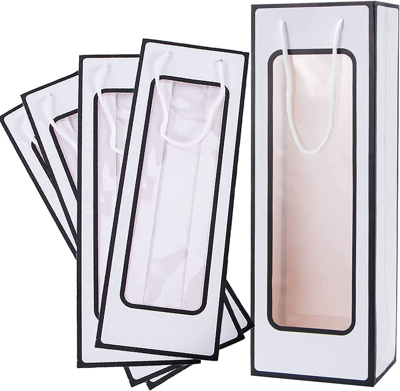 Dasofine Wine Gift Bag with Window, 20 Pack 4.13"X3.35"X 14.2" Tall Paper Wine Bags for Wine Bottle, Brown Gift Bag for New Year Birthday Housewarming Dinner Party Home & Garden > Kitchen & Dining > Barware Dasofine White and black  