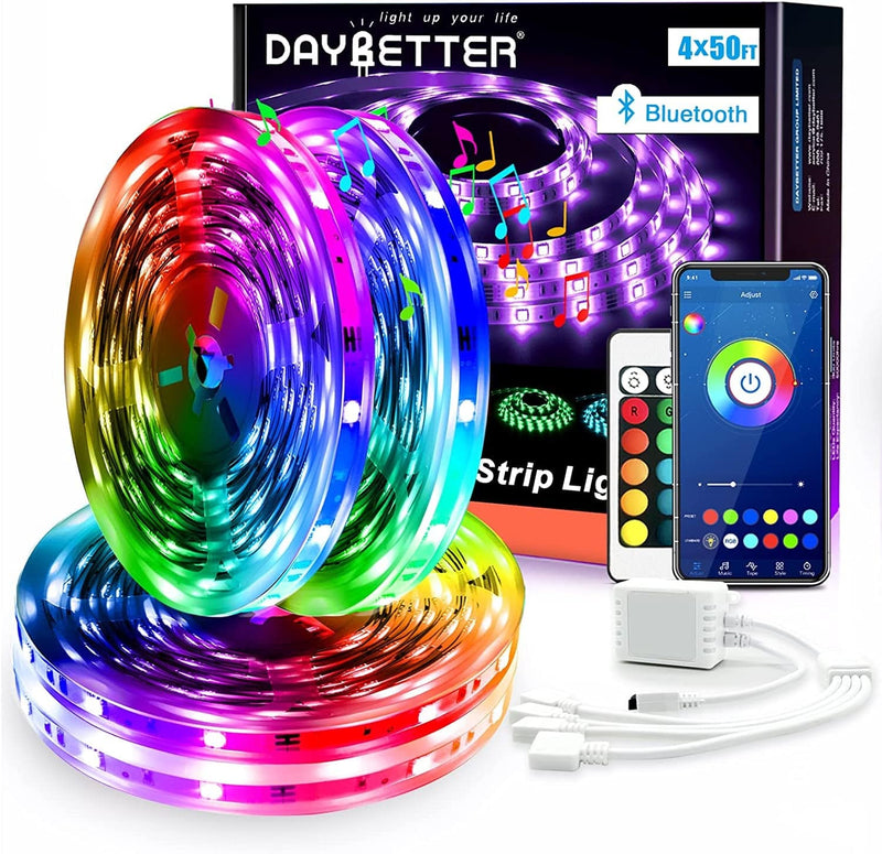 DAYBETTER Led Strip Lights 50Ft Smart Light Strips with App Control Remote, 5050 RGB Led Lights for Bedroom, Music Sync Color Changing Lights for Room Party Home & Garden > Lighting > Light Ropes & Strings DAYBETTER Multicolor 200.0 Feet 