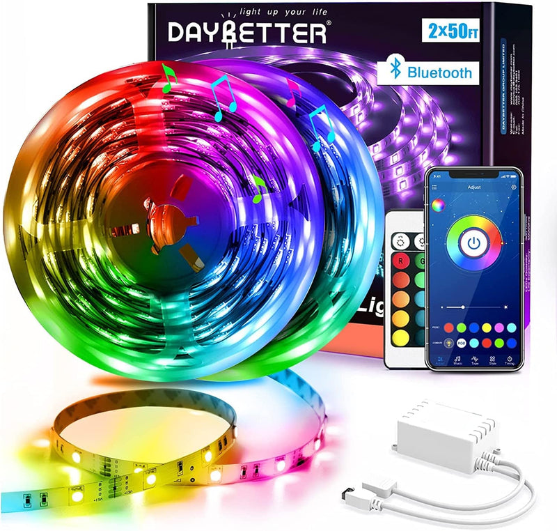 DAYBETTER Led Strip Lights 50Ft Smart Light Strips with App Control Remote, 5050 RGB Led Lights for Bedroom, Music Sync Color Changing Lights for Room Party Home & Garden > Lighting > Light Ropes & Strings DAYBETTER Multicolor 100.0 Feet 