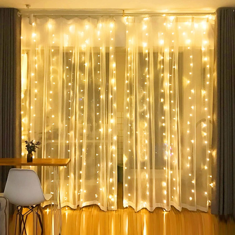 Dazzle Bright Curtain String Lights, 300 LED 9.8Ft X9.8Ft Warm White Fairy Lights with 8 Lighting Modes, Waterproof Lights for Bedroom Christmas Party Wedding Home Garden Wall Decor Home & Garden > Lighting > Light Ropes & Strings Dazzle Bright   