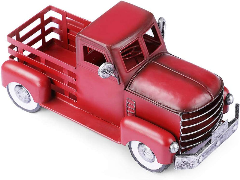 Vintage Red Truck Décor, Decorative Tabletop Storage, Pick-Up Metal Truck Planter, Farmhouse Red Truck Christmas Decoration Home & Garden > Decor > Seasonal & Holiday Decorations Wihome Star RED TRUCK  