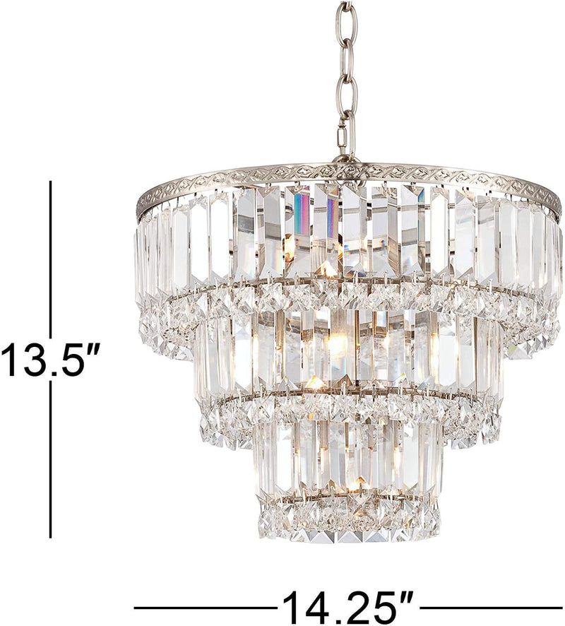 Magnificence Satin Nickel Chandelier 14 1/4" Wide Industrial Three Tier Crystal 7-Light Fixture for Dining Room House Foyer Entryway Kitchen Bedroom Living Room High Ceilings - Vienna Full Spectrum Home & Garden > Lighting > Lighting Fixtures > Chandeliers Vienna Full Spectrum   