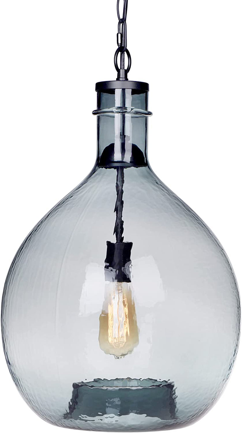 CASAMOTION Pendant Lighting Hand Blown Glass Light Fixtures Kitchen Island Drop Ceiling Hanging Vintage Chandelier Sunroom Farmhouse Dining Table Hallway Large Globe Recycled Clear 13" Inch Diam Home & Garden > Lighting > Lighting Fixtures CASAMOTION Recycle Blue 15 ‘’Diam 