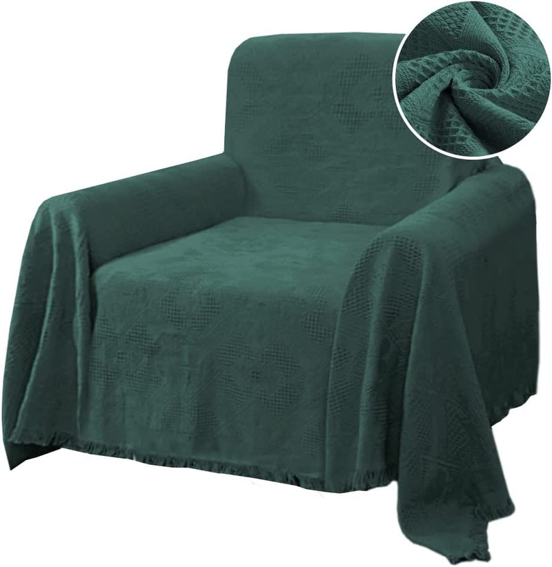H.VERSAILTEX Cotton Sofa Covers Couch Cover Sofa Slipcover for Most Shape Sofas, Feature Thick Woven Jacquard Seamless with Tassels, Multi-Use Decorative for Couch (Xx-Large: 91" X 134", Sand) Home & Garden > Decor > Chair & Sofa Cushions H.VERSAILTEX Green Medium 