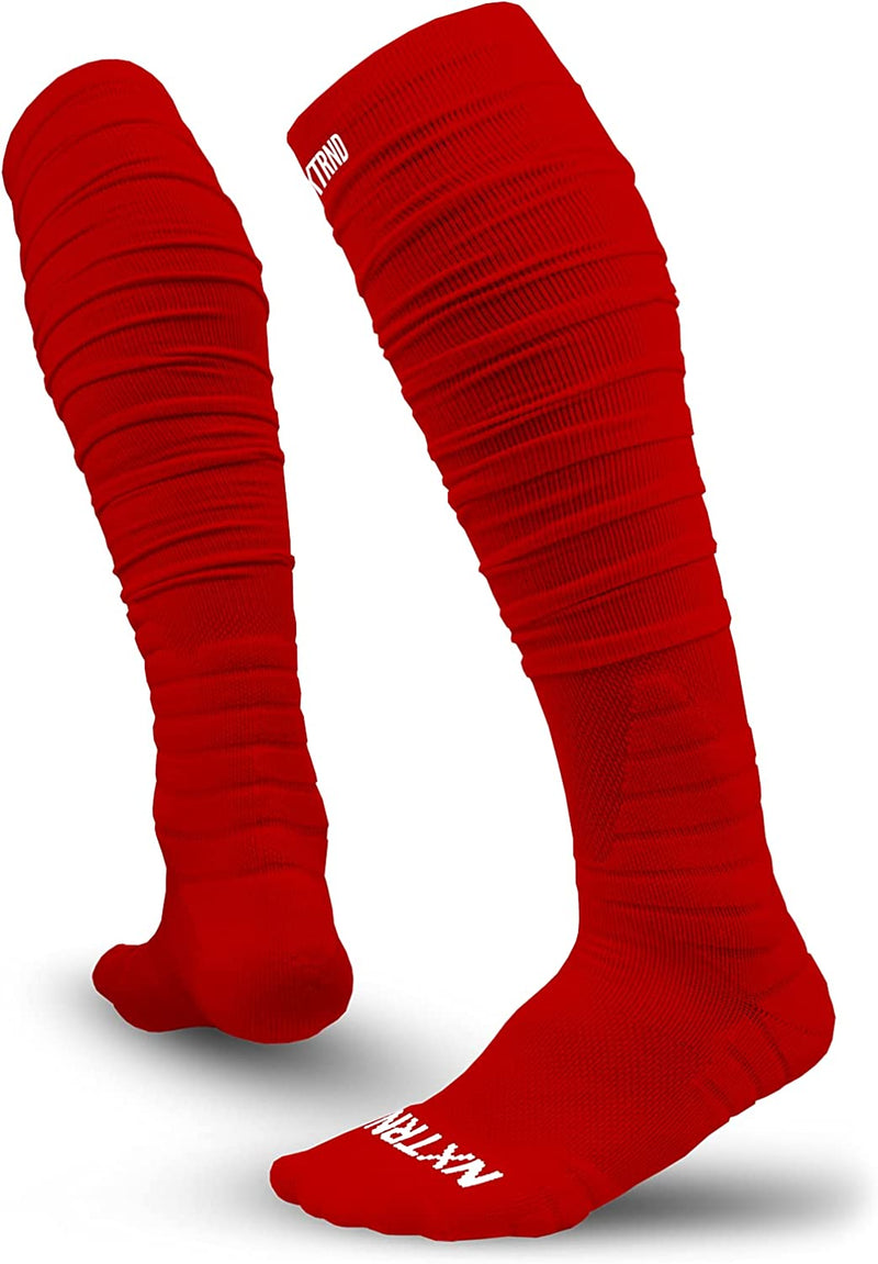 Nxtrnd XTD Scrunch Football Socks, Extra Long Padded Sports Socks for Men & Boys Sporting Goods > Outdoor Recreation > Winter Sports & Activities NXT NXTRND Red Medium 