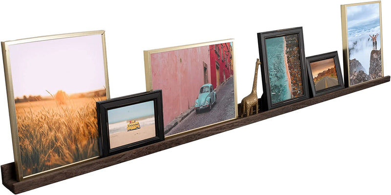 Rustic State Ted Burnt Brown Wooden Wall Mount Extra Long Narrow Picture Ledge Photo Frame Display | 72 Inch Floating Shelf Furniture > Shelving > Wall Shelves & Ledges Rustic State   