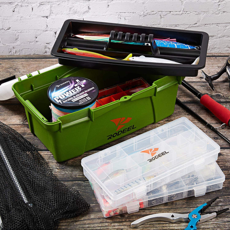 Rodeel Tool Box with 2 Organizers Included, Removable Tray, Fishing Gear Storage and Tool Box for Art, Craft, Toys, Parts, Locking Lid and Extra Storage Sporting Goods > Outdoor Recreation > Fishing > Fishing Tackle Rodeel   