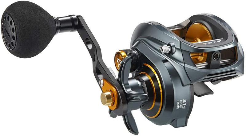 Piscifun Alijoz Baitcasting Reels, Size 300 Aluminum Frame Baitcaster Fishing Reel, 33Lbs Max Drag, Available in 5.9:1/8.1:1 Gear Ratio, Freshwater and Saltwater Powerful Handle Casting Reel Sporting Goods > Outdoor Recreation > Fishing > Fishing Reels Piscifun Gray & Golden - 8.1:1 (Right Handed)  
