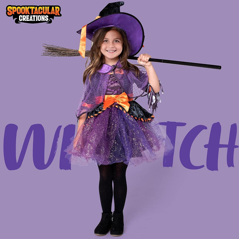 Spooktacular Creations Child Girl Orange Purple Witch Costume with Broom for Girls Halloween Dress up (Toddler (3-4Yr))  Joyin Inc   