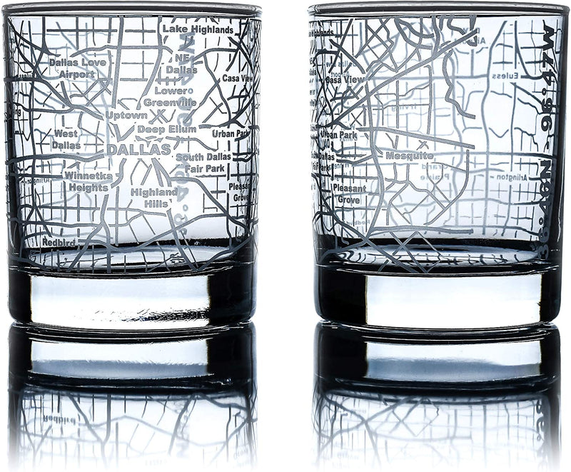 Greenline Goods Whiskey Glasses - 10 Oz Tumbler Gift Set for Denver Lovers, Etched with Denver Map | Old Fashioned Rocks Glass - Set of 2 Home & Garden > Kitchen & Dining > Barware Greenline Goods Dallas  