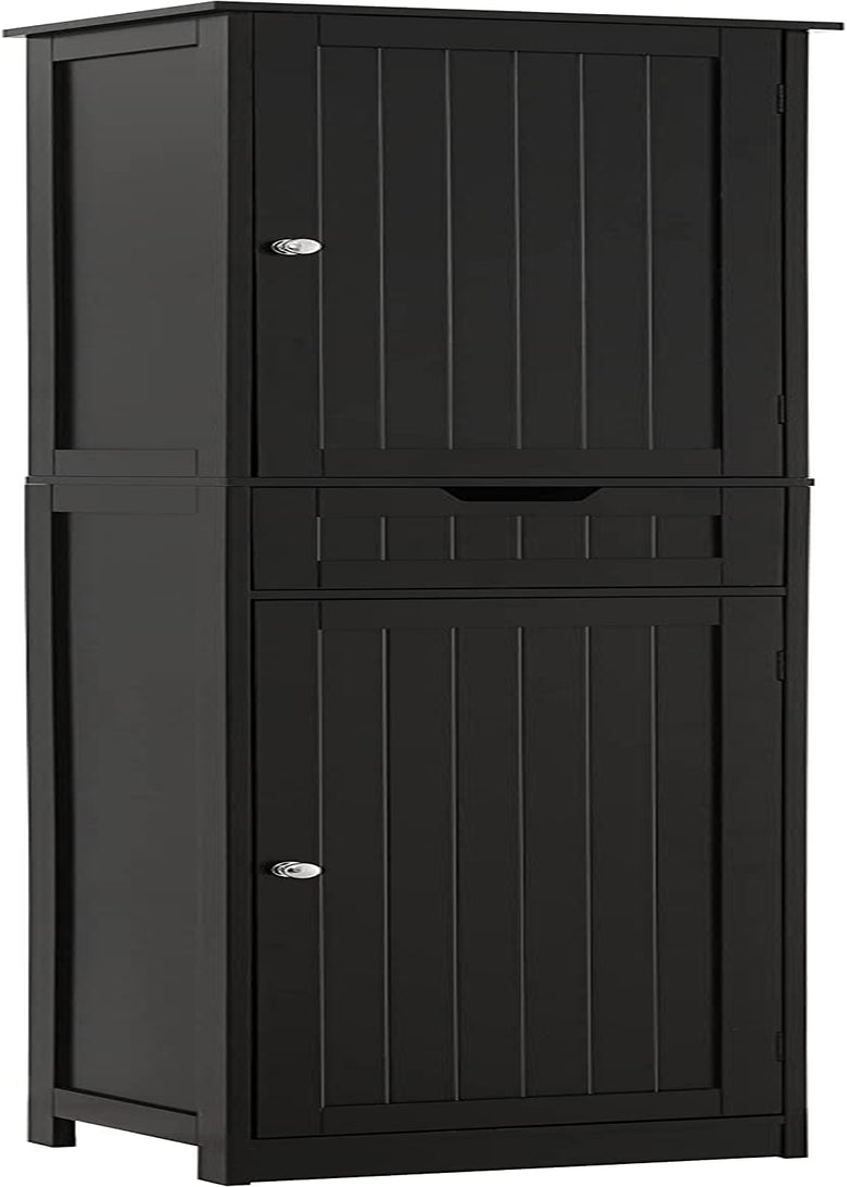 IWELL Tall Linen Tower Cabinet, Freestanding Bathroom Cabinet with 2 Doors 6 Tier Shelves & Drawer, Narrow Floor Storage Cabinet for Living Room, White Home & Garden > Household Supplies > Storage & Organization IWELL Black  