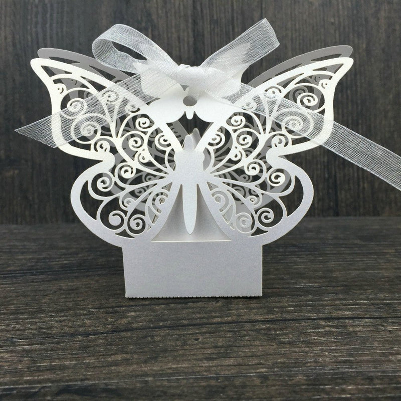 New 50Pcs Laser Cut Big Butterfly Wedding Favor Box Candy Box Gift Box Wedding Favors Event Party Supplies Wedding Decoration (Red) Arts & Entertainment > Party & Celebration > Party Supplies Barka Ave White  