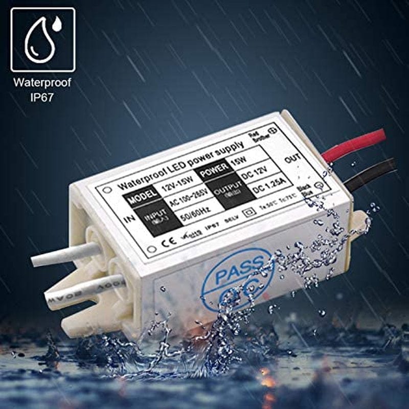 DC 12V LED Power Supply Driver Transformer - Lustaled 15W Waterproof IP67 120VAC to 12V DC Converter Constant Voltage LED Switching Power Supply for LED Strip Lights, G4 MR11 MR16 LED Display (2-Pack) Home & Garden > Pool & Spa > Pool & Spa Accessories Kalya LED Co., Ltd   