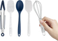 COOK with COLOR Set of Five MINI Kitchen Utensil Set - Silicone Kitchen Tools, Whisk, Tong, Spatula, Spoonula and Spoon (Black and White Collection) Home & Garden > Kitchen & Dining > Kitchen Tools & Utensils Enchante Direct Blue and White  