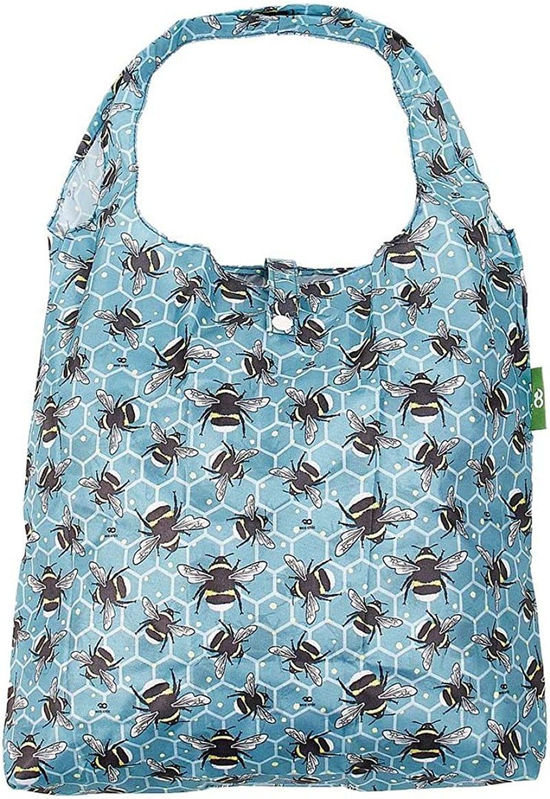 Eco Chic Lightweight Foldable Reusable Shopping Bag | Water Resistant Shopping Tote Bag | Made from Recycled Plastic Bottles Home & Garden > Decor > Decorative Jars ECO CHIC Bumble Bees Blue  