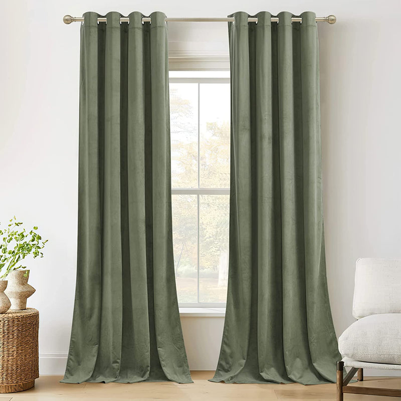 RYB HOME Black Velvet Curtains for Bedroom, Light Blocking Winds & Nosie Dampening Window Curtain Drapes Energy Saving Elegant Home Decoration for Kitchen Living Room, W52 X L84 Inches, 2 Panels Set