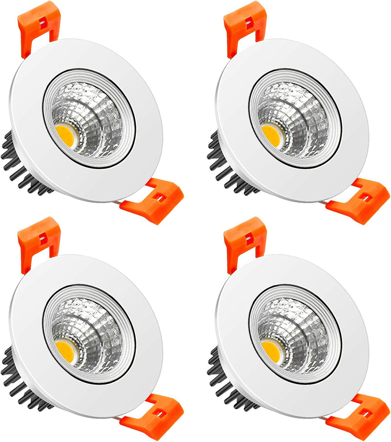 Lightingwill 2Inch LED Dimmable Downlight, 3W COB Recessed Ceiling Light, Warm White 3000K-3500K, CRI80, 25W 220LM Halogen Bulbs Equivalent, White (4 Pack) Home & Garden > Lighting > Flood & Spot Lights LightingWill Daylight White 4 Pack 