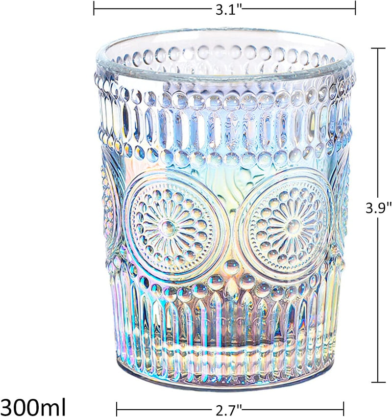 Joeyan Iridescent Drinking Glasses Vintage Glassware Sets Rainbow Embossed Romantic Water Glass Tumbler Great for Juice Cocktail Wine, 10 Oz, Set of 6 Home & Garden > Kitchen & Dining > Tableware > Drinkware Joeyan   