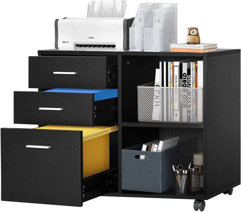 Greenvelly 3 Drawer File Cabinet, Lateral Filing Cabinet with Lock, Locking Metal Steel File Drawers Cabinet for Home Office, Horizontal File Cabinets for Legal/Letter/A4/F4 Size with Hanging Bars&Key Home & Garden > Household Supplies > Storage & Organization Greenvelly Black Printer Drawer 