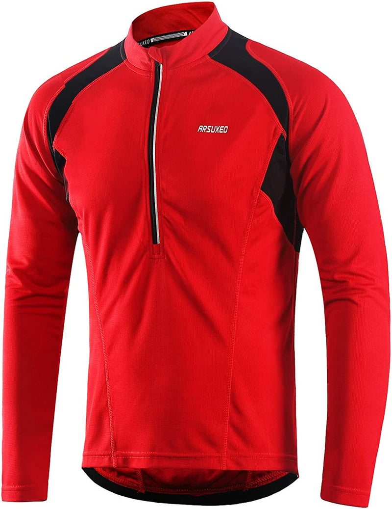 ARSUXEO Men'S Half Zipper Cycling Jerseys Long Sleeves MTB Bike Shirts 6031 Sporting Goods > Outdoor Recreation > Cycling > Cycling Apparel & Accessories ARSUXEO Red Large 