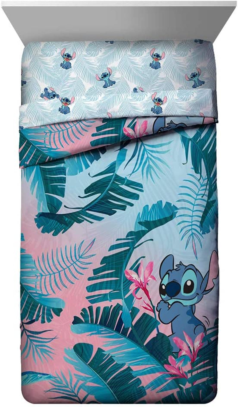 Jay Franco Disney Lilo & Stitch Floral Fun Full/Queen Comforter & Sham Set - Super Soft Kids Reversible Bedding - Fade Resistant Microfiber (Official Disney Product)