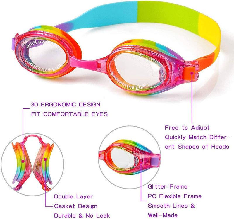 Prochosen Kids Swim Goggles, Waterproof anti Fog UVA/UVB Protection No Leaking Clear Wide Vision Soft Silicone Gasket Swimming Glasses with Case, Nose Clip, Earplugs for Boys Girls Youth Kids