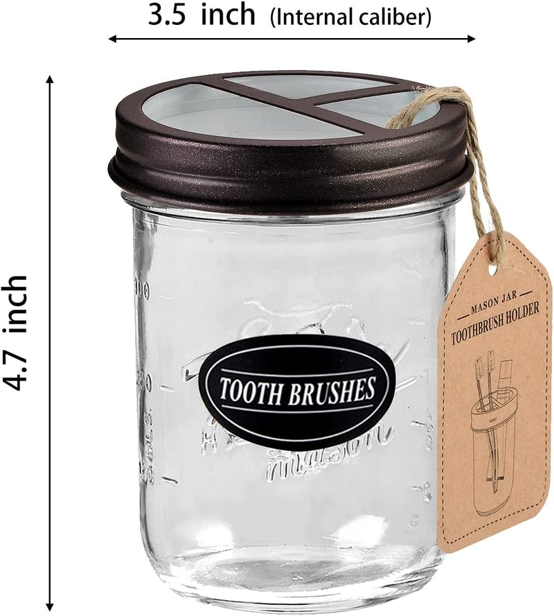 Mason Jar Toothbrush Holder -Bronze - with 16 Ounce Mason Jar,Premium Rustproof 304 Stainless Steel Lid and Chalkboard Labels - Rustic Farmhouse Decor Black Bathroom Accessories Sporting Goods > Outdoor Recreation > Winter Sports & Activities Andrew & Sarah's Boutique   