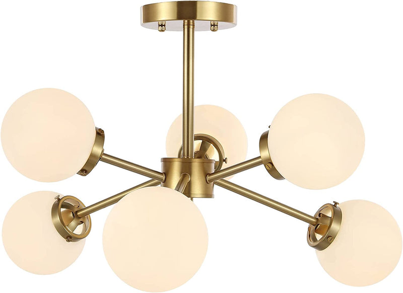 WINGBO 6-Light Modern Chandelier, Sputnik Pedant Light Fixture with Large Opal White Glass Globe Shade for Flat and Slop Ceiling, Height Adjustable for Kitchen Living Room Dining Room Bedroom, Gold Home & Garden > Lighting > Lighting Fixtures > Chandeliers WINGBO Gold + White Glass 4 6-Light 