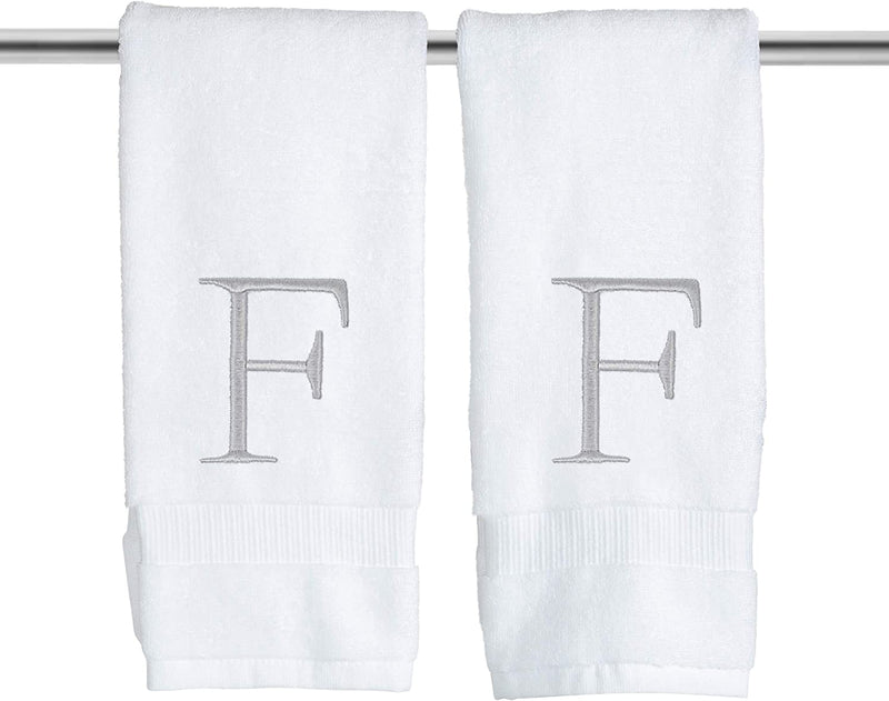 Monogrammed Hand Towels for Bathroom - Luxury Hotel Quality Personalized Initial Decorative Embroidered Bath Towel for Powder Room, Spa - GOTS Organic Certified - Set of 2 Letter F