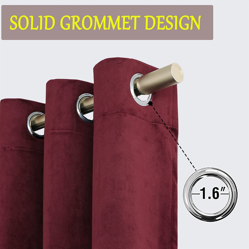 Timeper Burgundy Red Velvet Curtains for Theater - Home Décor Red Blackout Curtains Grommet Thermal Insulated Short Drapes for Studio / Master Bedroom, W52 X L63, 2 Panels Home & Garden > Decor > Window Treatments > Curtains & Drapes Timeper   