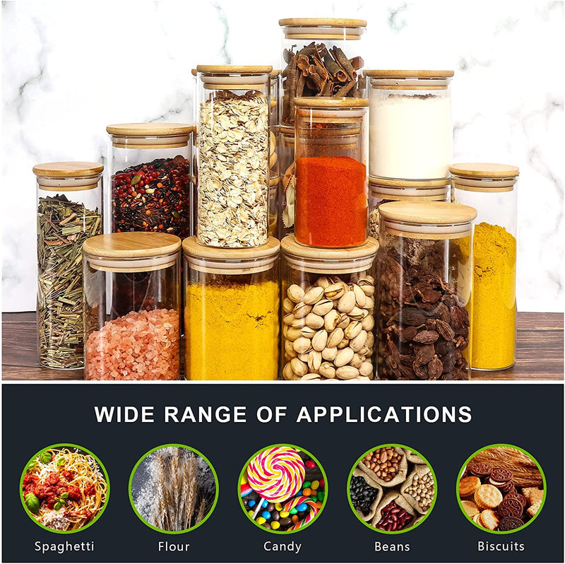 Glass Food Storage Containers Jars with Airtight Bamboo Lid 30Oz 8Pcs, 890Ml Pantry Organization Jar, Glass Terrarium with Lid, Spice, Tea, Flour and Sugar Container, Canister Set for Kitchen Counter Home & Garden > Decor > Decorative Jars DHSBTLS   