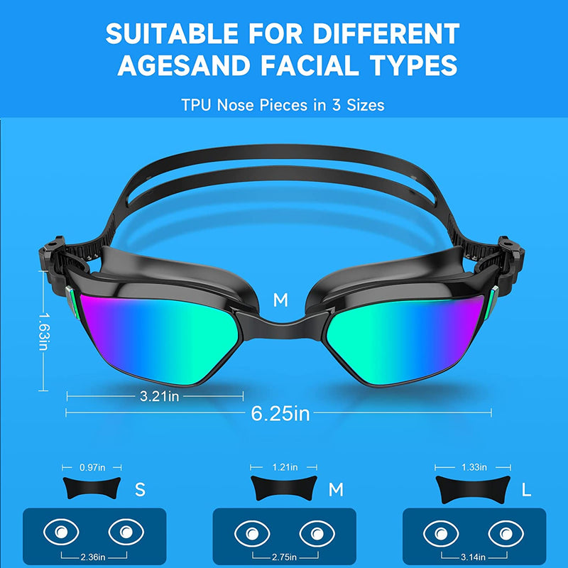 Swim Goggles, Interchangeable Lenses Swimming Goggles anti Fog, No Leaking and UV Protection Goggles for Adult Man and Women