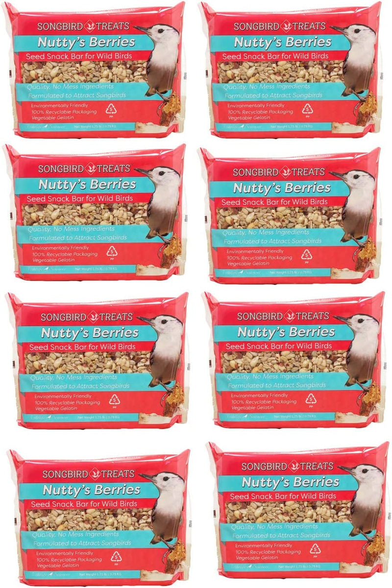 Songbird Treats Seed Bars | 8 Pack of 1.75 Lb Bird Seed Cakes for Wild Birds (Woodpecker Crunch) Animals & Pet Supplies > Pet Supplies > Bird Supplies > Bird Food Wildlife Sciences Nutty's Berries  